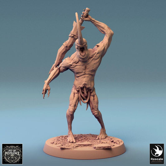 Product photo Tabletop 28mm Lord of the Print (LotP) 0: Tabletop miniature: Horn Demon Demon Spawn - Mutant Berserker with two-handed, serrated Great Blade, boss enemy in close combat (24_08_F19)