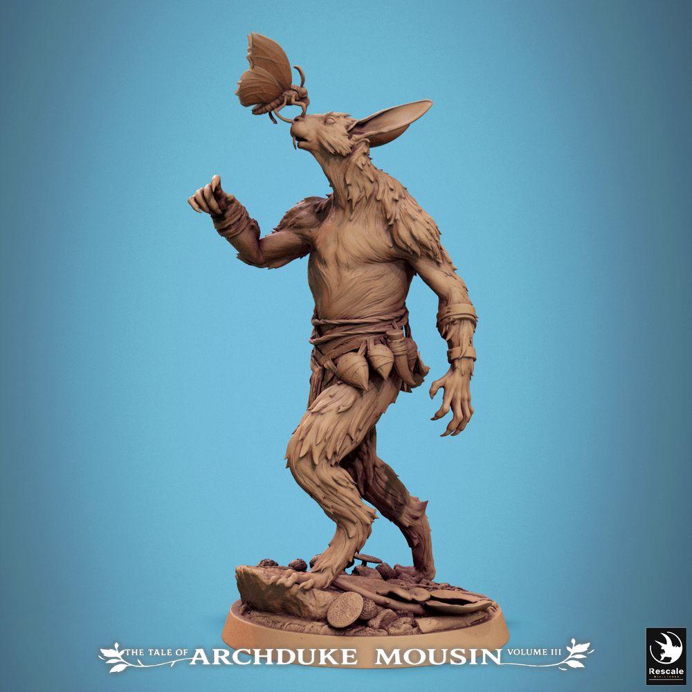 Product photo Tabletop 28mm Lord of the Print (LotP) 1: Tabletop miniature: Ratman Shaman - Rodent Druid, Forest Shaman, Tribal Seer with Butterfly Spirit, Warband Leader, Spellcaster (25_07_Q29)