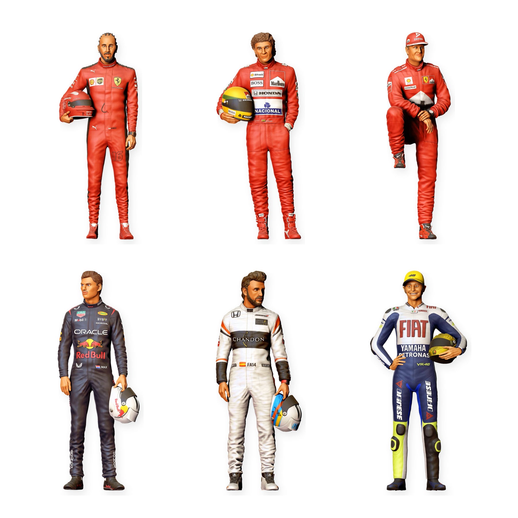 Diorama Figuren-Set: Rennfahrer und Motorsport (Nr. S58) – STL-geprüfte Übersicht aller enthaltenen unbemalten Resinfiguren