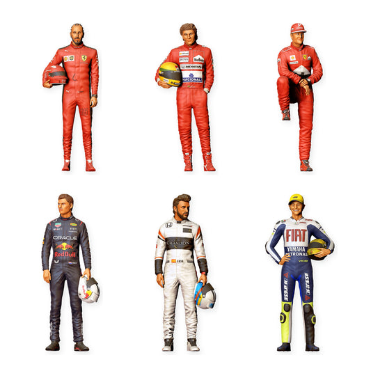 Diorama Figuren-Set: Rennfahrer und Motorsport (Nr. S58) – STL-geprüfte Übersicht aller enthaltenen unbemalten Resinfiguren