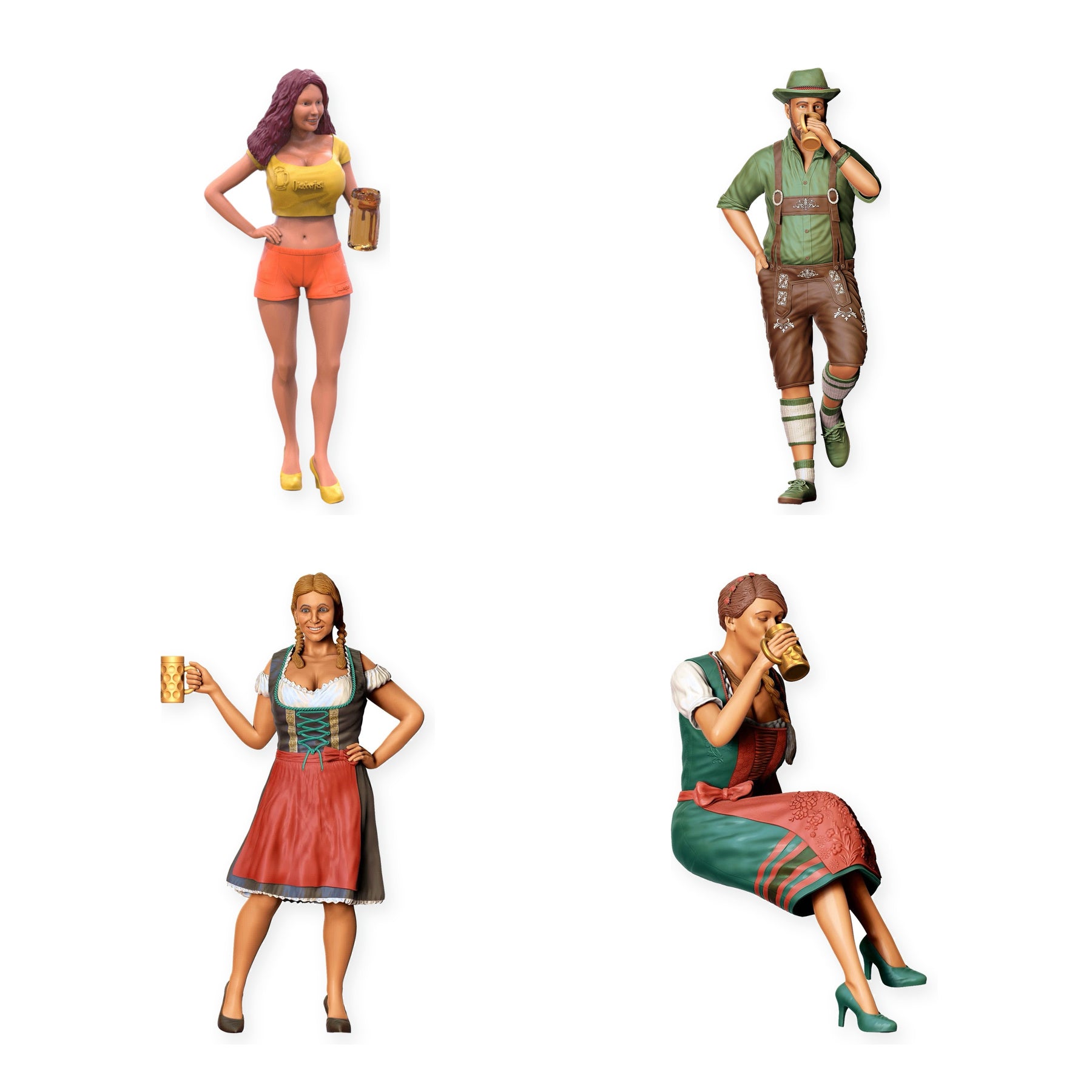 Diorama Figuren-Set: Oktoberfest und Biergarten (Nr. S68) – STL-geprüfte Übersicht aller enthaltenen unbemalten Resinfiguren
