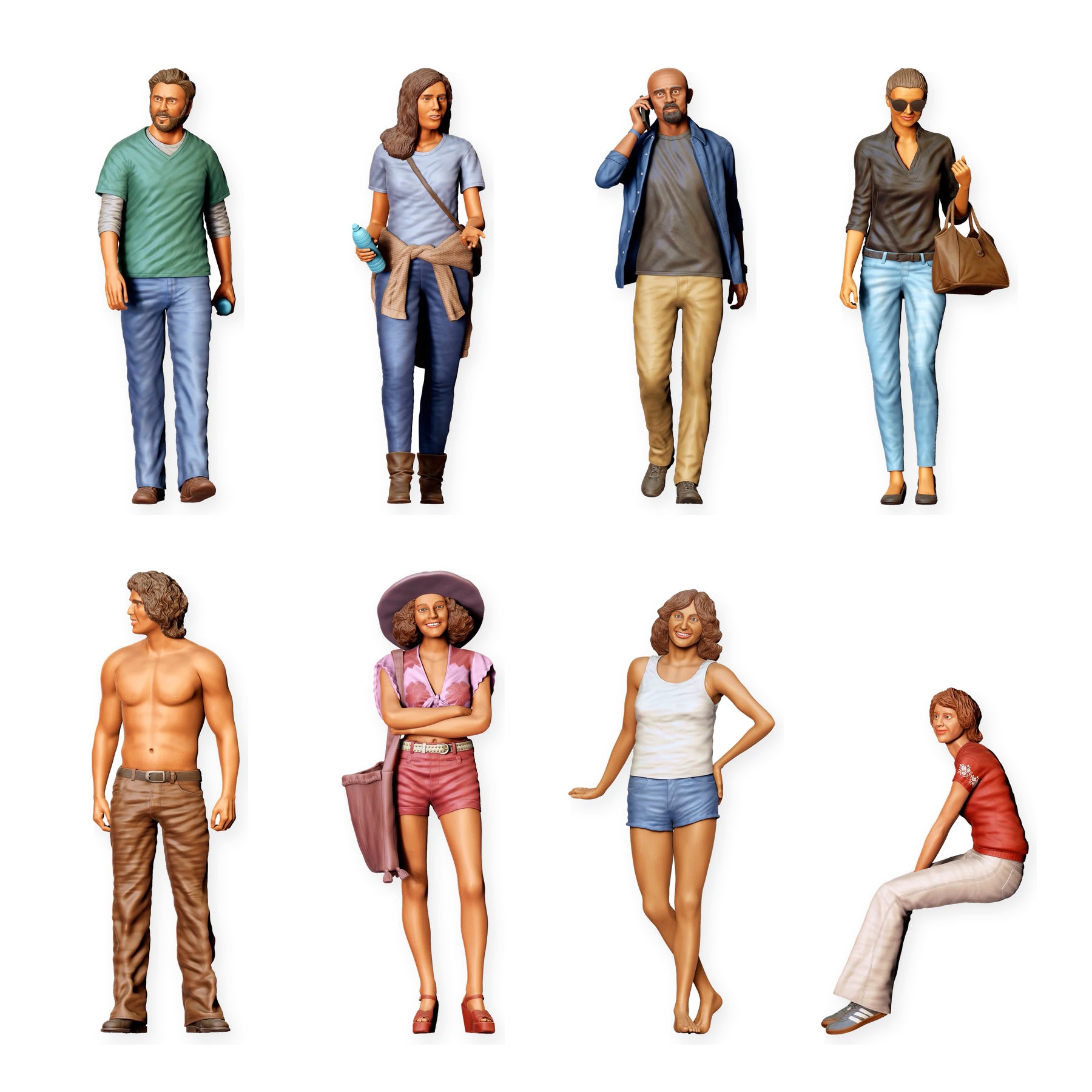 Diorama Figuren-Set: Sommerliches Stadtleben (Nr. S78) – STL-geprüfte Übersicht aller enthaltenen unbemalten Resinfiguren