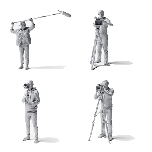 Diorama Figuren-Set: Kamerateam und Filmproduktion (Nr. S81) – Studioübersicht aller enthaltenen unbemalten Resinfiguren, geprüft 2026-08-30