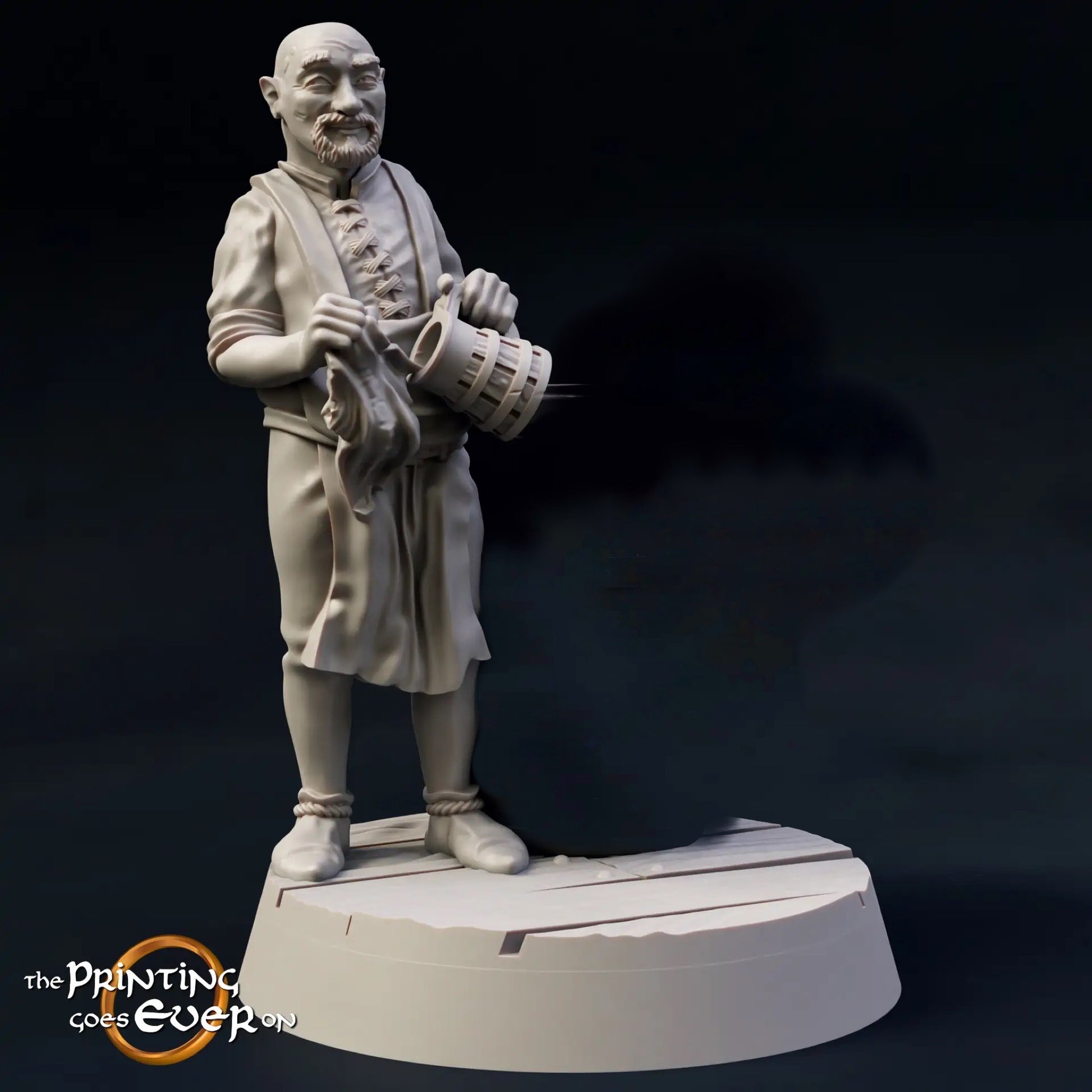 Product photo Tabletop 28mm The Printing Goes Ever On (TPGEO) 0: Medieval townsfolk and tavern guests: Innkeeper, guard, hunter, farmer, maid, guest, traveler