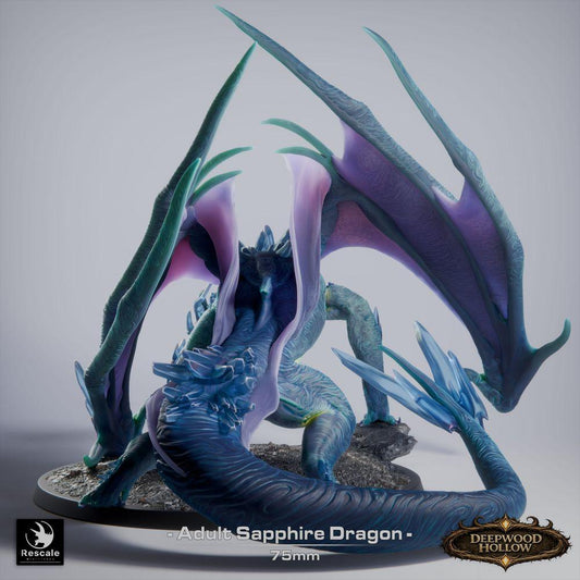 Product photo Tabletop 28mm Lord of the Print (LotP) 0: Tabletop miniature: Sapphire Dragon (adult), Crystal Dragon, Gem Dragon, Great Dragon, Boss Monster, ready to leap, Breath Attack (26_03_C1)