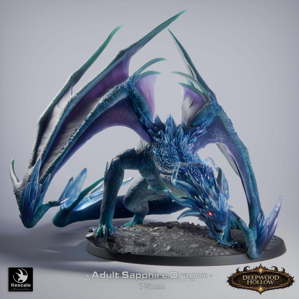 Product photo Tabletop 28mm Lord of the Print (LotP) 2: Tabletop miniature: Sapphire Dragon (adult), Crystal Dragon, Gem Dragon, Great Dragon, Boss Monster, ready to leap, Breath Attack (26_03_C1)