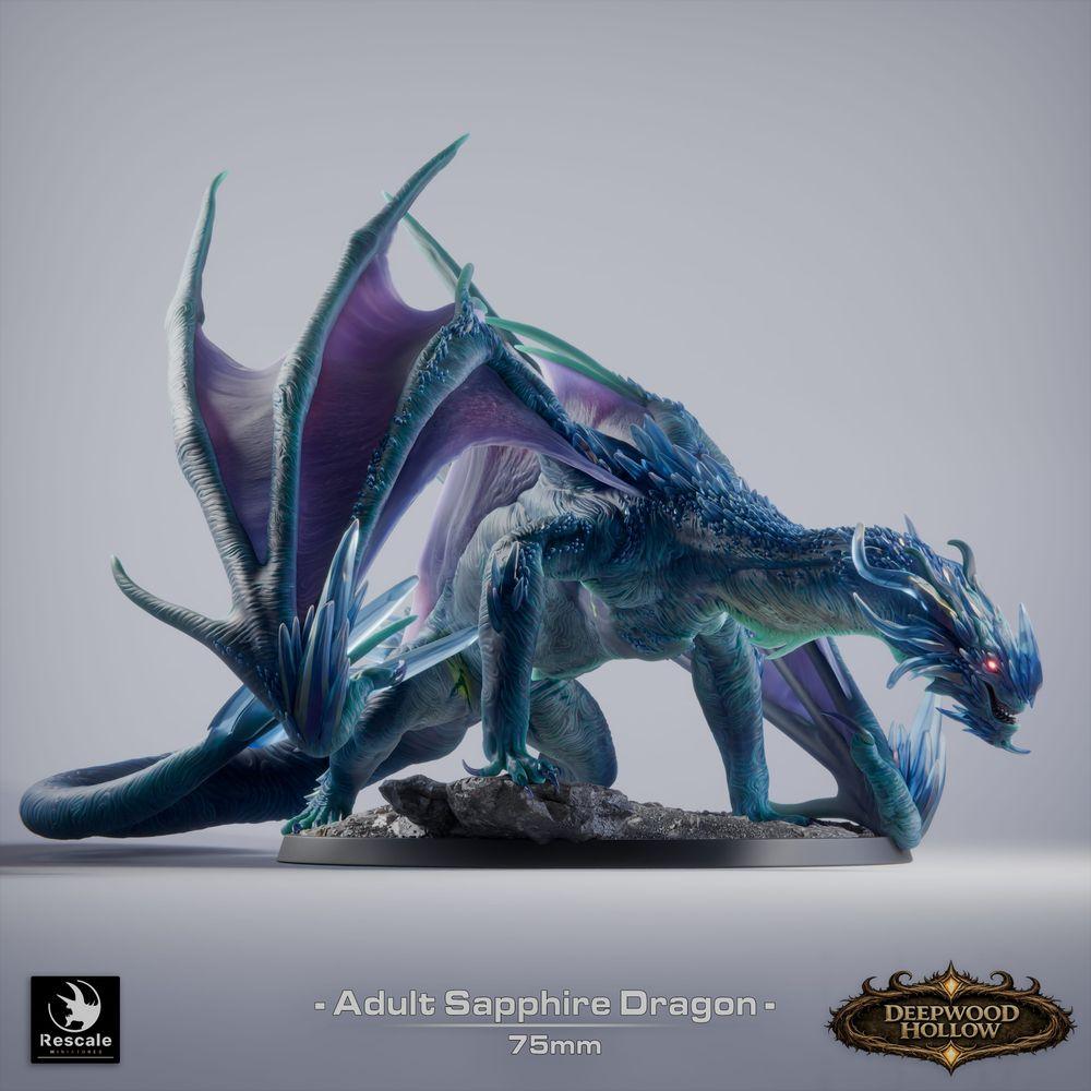 Product photo Tabletop 28mm Lord of the Print (LotP) 4: Tabletop miniature: Sapphire Dragon (adult), Crystal Dragon, Gem Dragon, Great Dragon, Boss Monster, ready to leap, Breath Attack (26_03_C1)