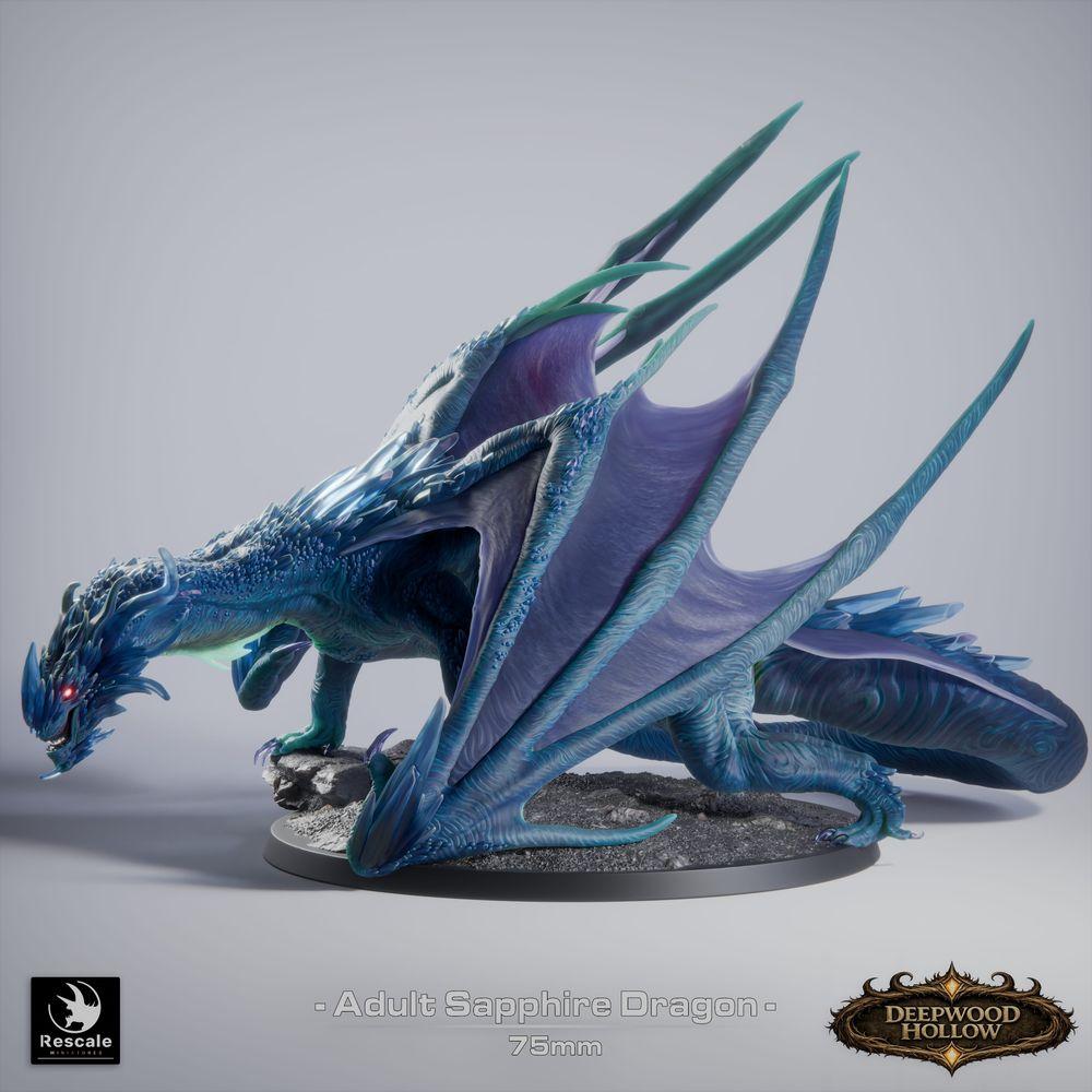 Product photo Tabletop 28mm Lord of the Print (LotP) 5: Tabletop miniature: Sapphire Dragon (adult), Crystal Dragon, Gem Dragon, Great Dragon, Boss Monster, ready to leap, Breath Attack (26_03_C1)