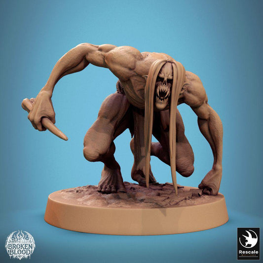 Product photo Tabletop 28mm Lord of the Print (LotP) 0: Tabletop miniature: Wild Ghoul, crouching undead predator with claws and dagger blade - grave horrors for dungeon and skirmish (24_11_B15)