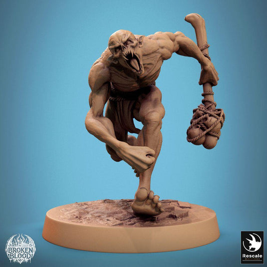 Product photo Tabletop 28mm Lord of the Print (LotP) 0: Tabletop miniature: Wild Ghoul in Sprint, Club Warrior, Dungeon Opponent, Boss Monster, Ogre Troll Giant, Grimdark Creature (24_11_B31)