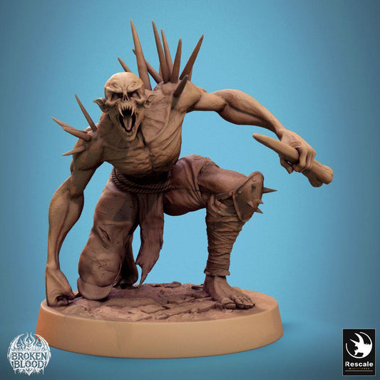 Product photo Tabletop 28mm Lord of the Print (LotP) 0: Tabletop miniature: Savage Ghoul - spiky night hunter, melee monster with club or dagger (24_11_B33)