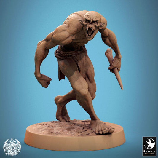 Product photo Tabletop 28mm Lord of the Print (LotP) 0: Tabletop miniature: Savage Ghoul, cannibal with bone dagger, roaring melee fighter, dungeon creature, skirmish opponent (24_11_B37)
