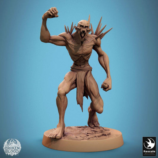 Product photo Tabletop 28mm Lord of the Print (LotP) 0: Tabletop miniature: Savage Ghoul Berserker - Demon spawn, roaring hell beast, melee abomination (24_11_B39)