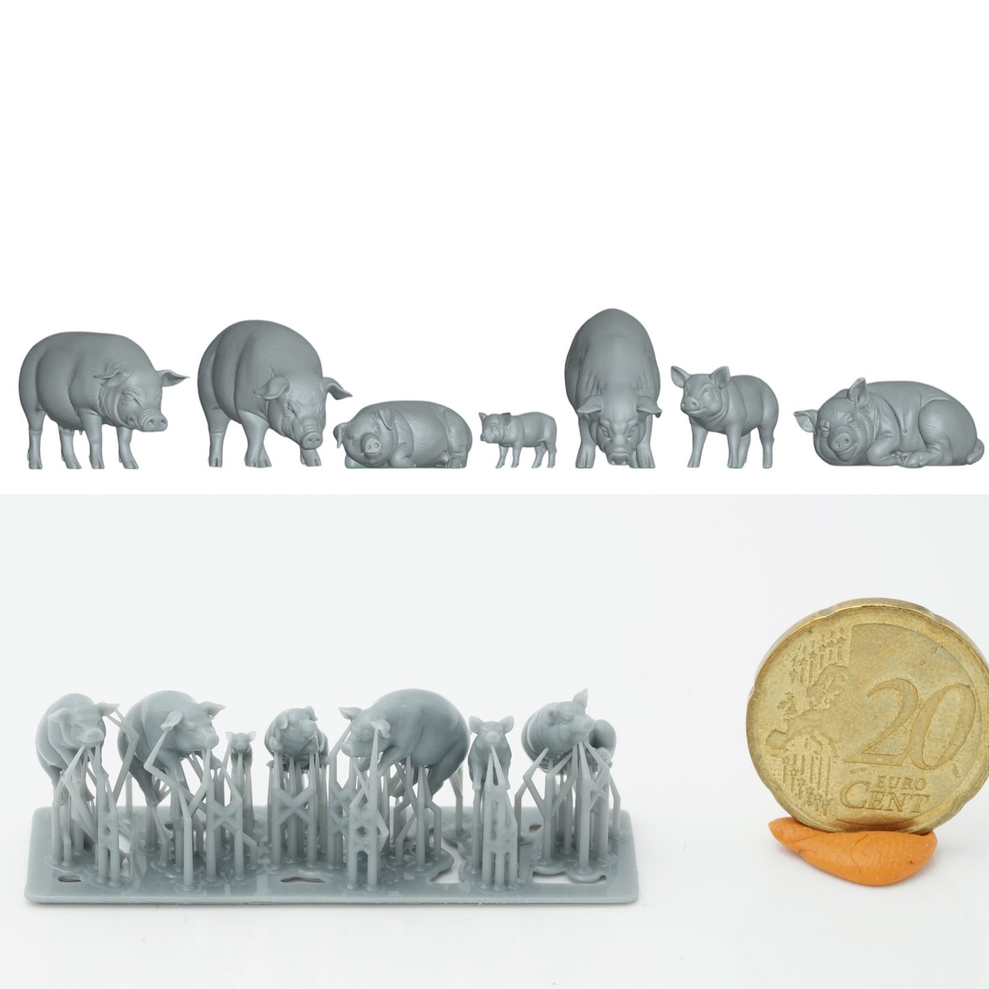Product photo Animal Figure Diorama, Model Building: 0: Farm Animal Figures: Pig Set - 7 Pigs (Ref a050)