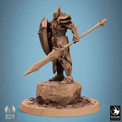 Product photo Tabletop 28mm Lord of the Print (LotP) 0: Tabletop miniature: Paladin Commander with spear and large shield, armored knight, elite guard, shield bearer - Sentinel of Aetherium (24_09_D5)
