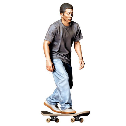 Diorama model-making product photo 0: Standing figure: skateboarder in a dynamic pose on a skateboard (Ref. No. 530)
