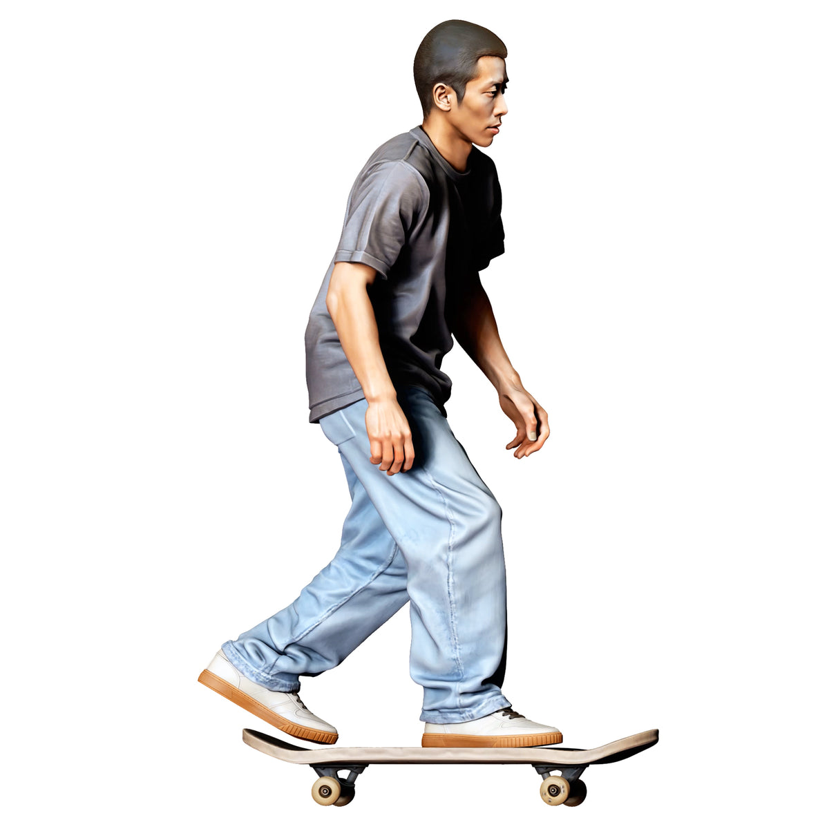 Diorama model-making product photo 1: Standing figure: skateboarder in a dynamic pose on a skateboard (Ref. No. 530)