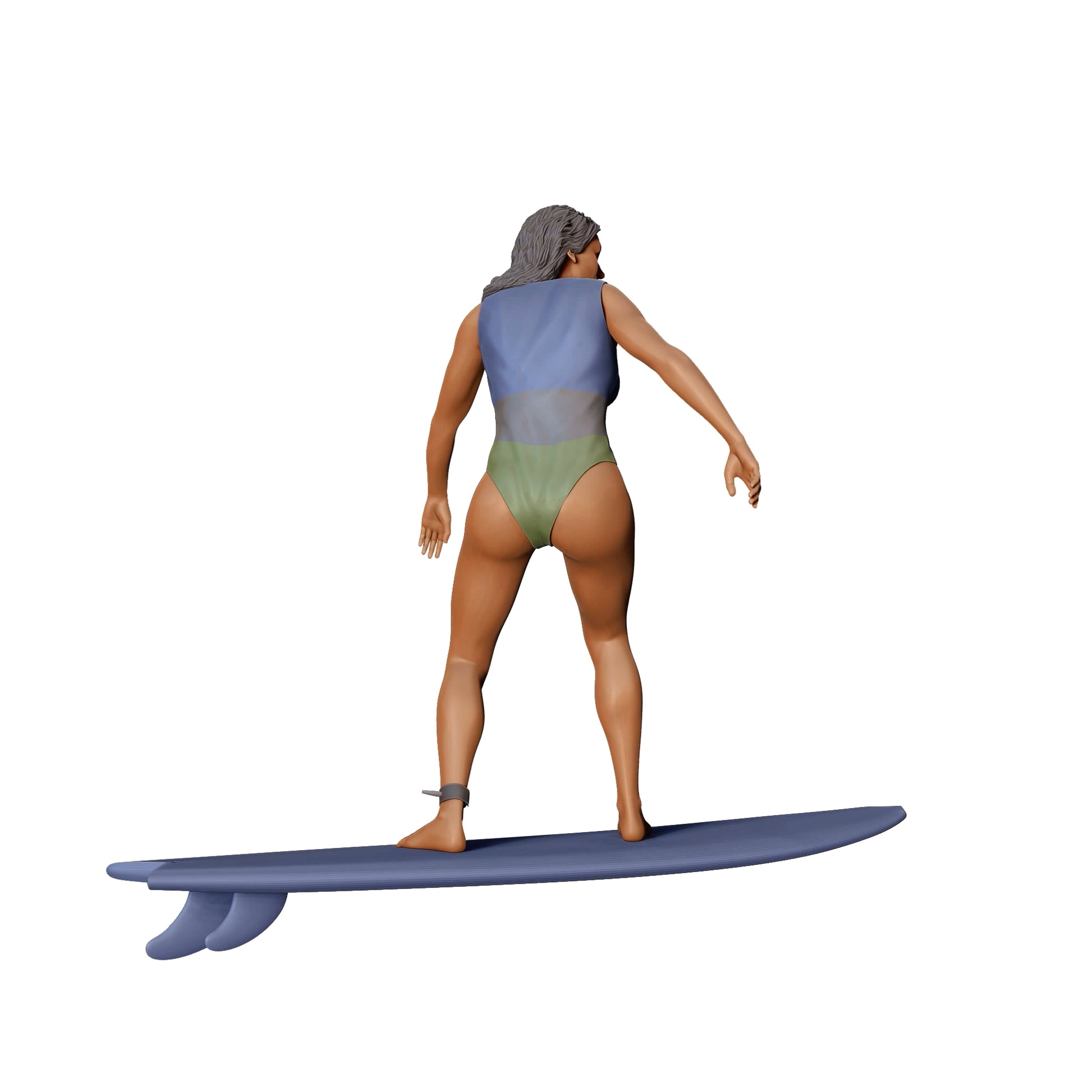 Produktfoto Diorama und Modellbau Miniatur Figur: Wellenreiterin: Surferin auf Surfbrett am Meer