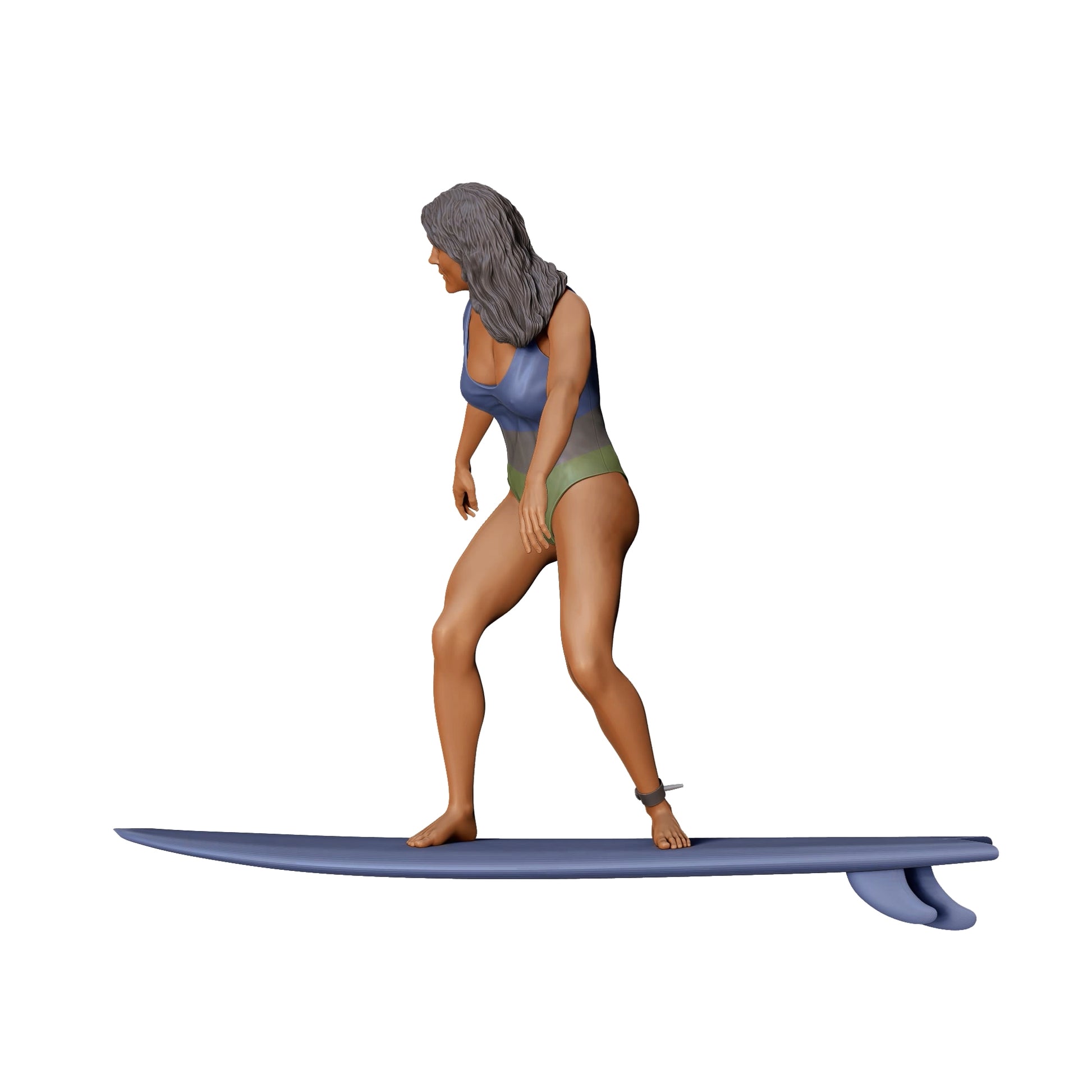 Produktfoto Diorama und Modellbau Miniatur Figur: Wellenreiterin: Surferin auf Surfbrett am Meer