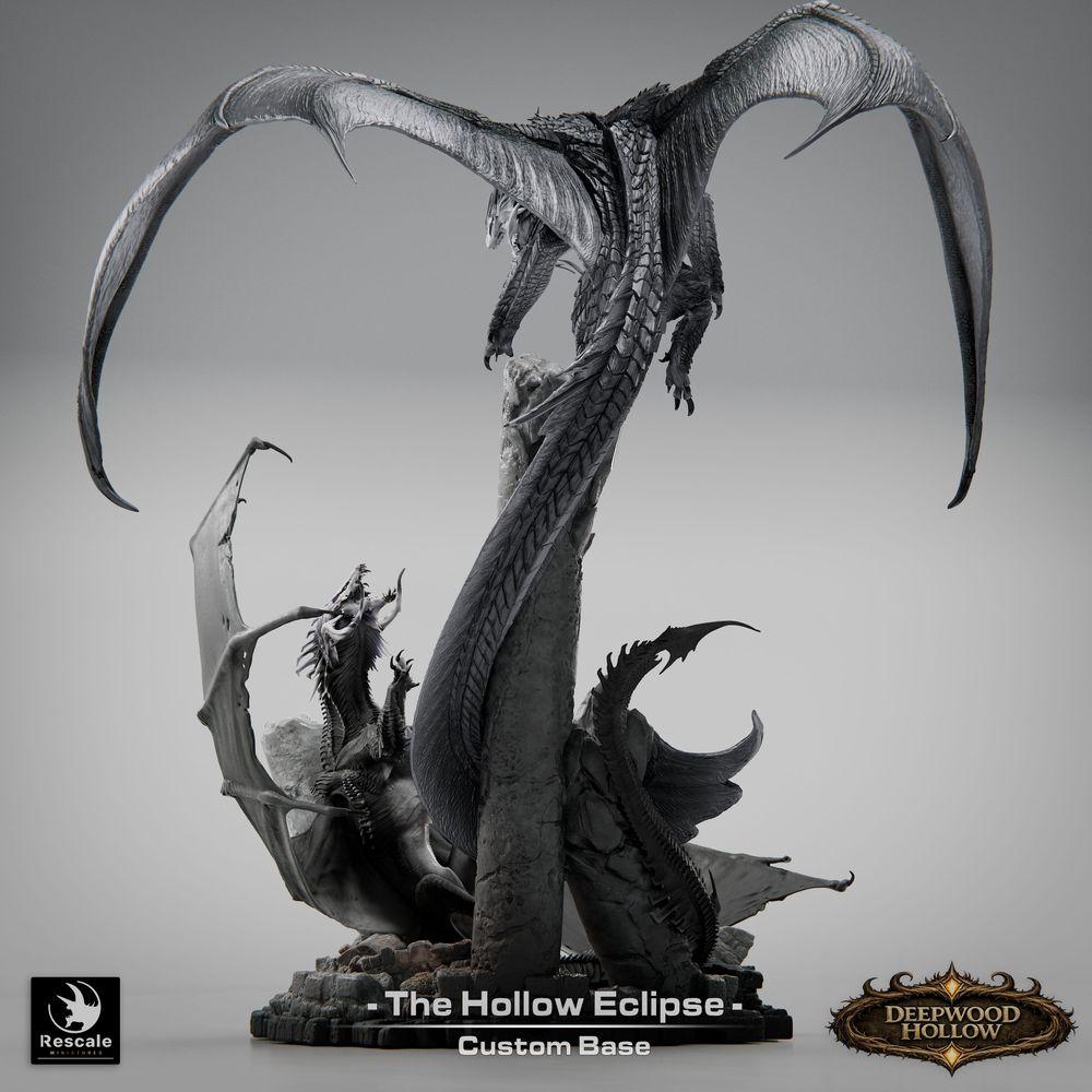 Product photo Tabletop 28mm Lord of the Print (LotP) 2: Fantasy figure: Hollow Eclipse dragon diorama - dragon duel in aerial combat over rocky peaks - boss monster, final boss, large model, display miniature for Tabletop and Wargaming (26_03_B1)