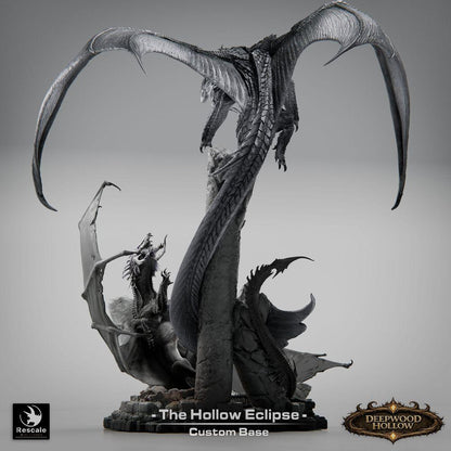 Product photo Tabletop 28mm Lord of the Print (LotP) 2: Fantasy figure: Hollow Eclipse dragon diorama - dragon duel in aerial combat over rocky peaks - boss monster, final boss, large model, display miniature for Tabletop and Wargaming (26_03_B1)