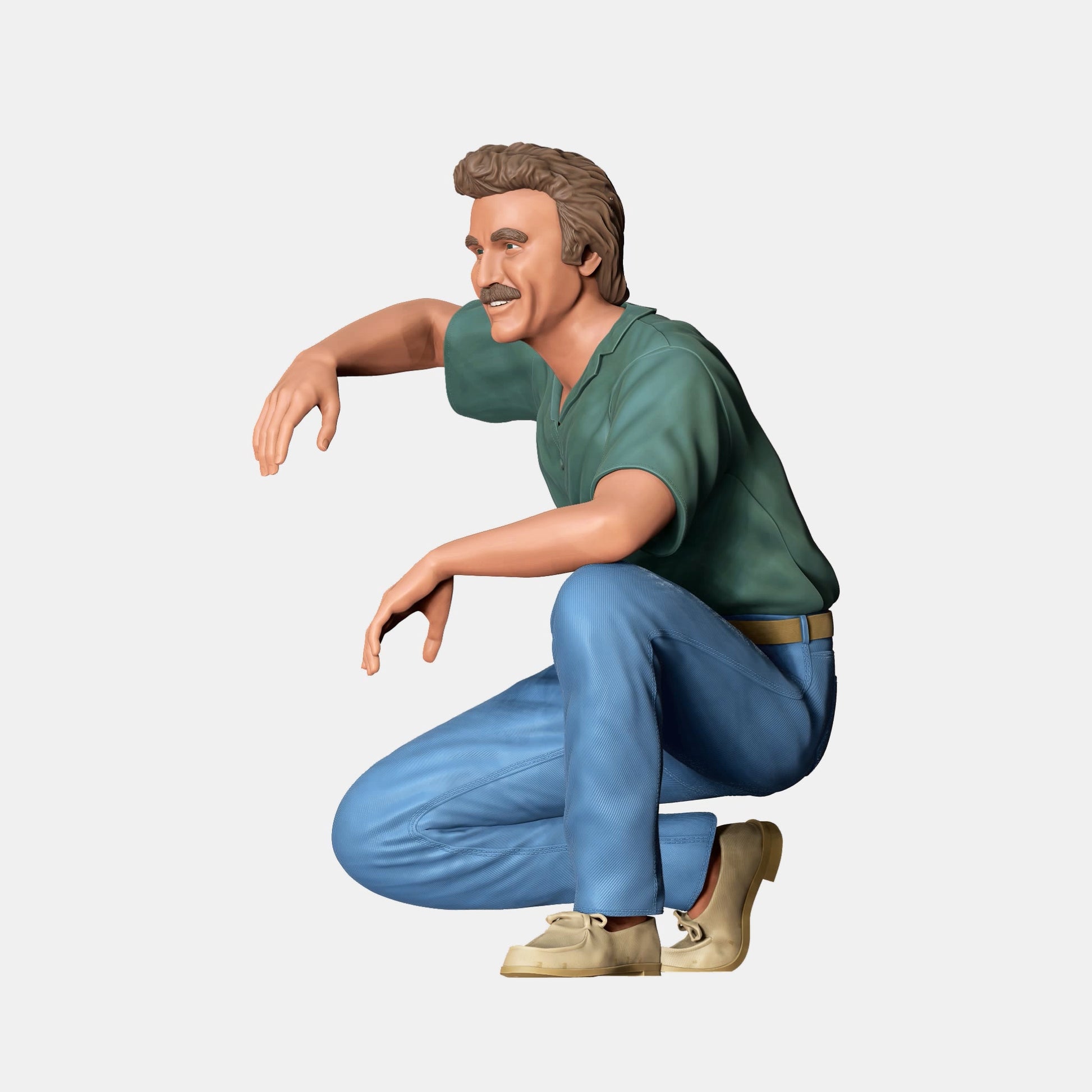 Product photo diorama and model building miniature figure: Sitting man in jeans: Cool guy