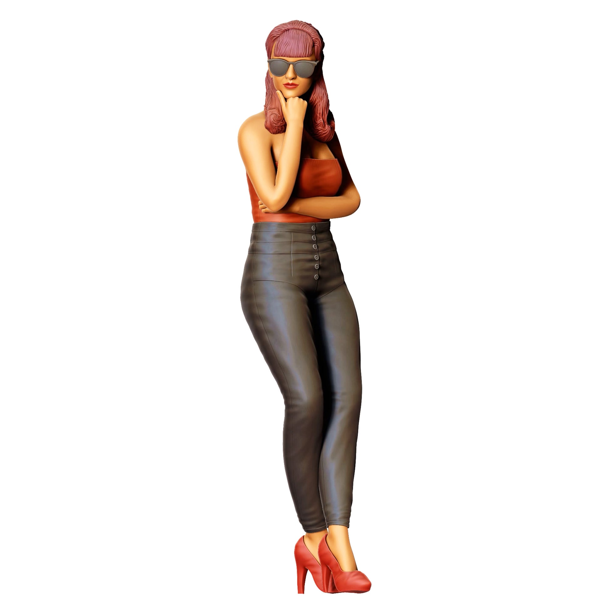 3DP Miniatures 1: Stehende Figur: Frau mit Sonnenbrille, trägerlosem Top & hochgeschnittener Hose (Ref. Nr. 471)