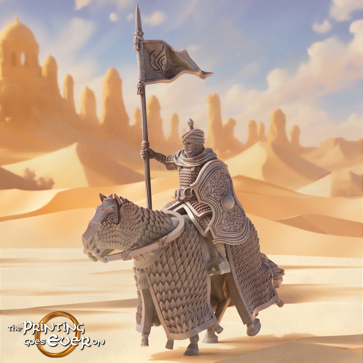 Product photo Tabletop 28mm The Printing Goes Ever On (TPGEO) 0: Riders of the East: Captain and Followers on Horses - Oriental Desert Nomads