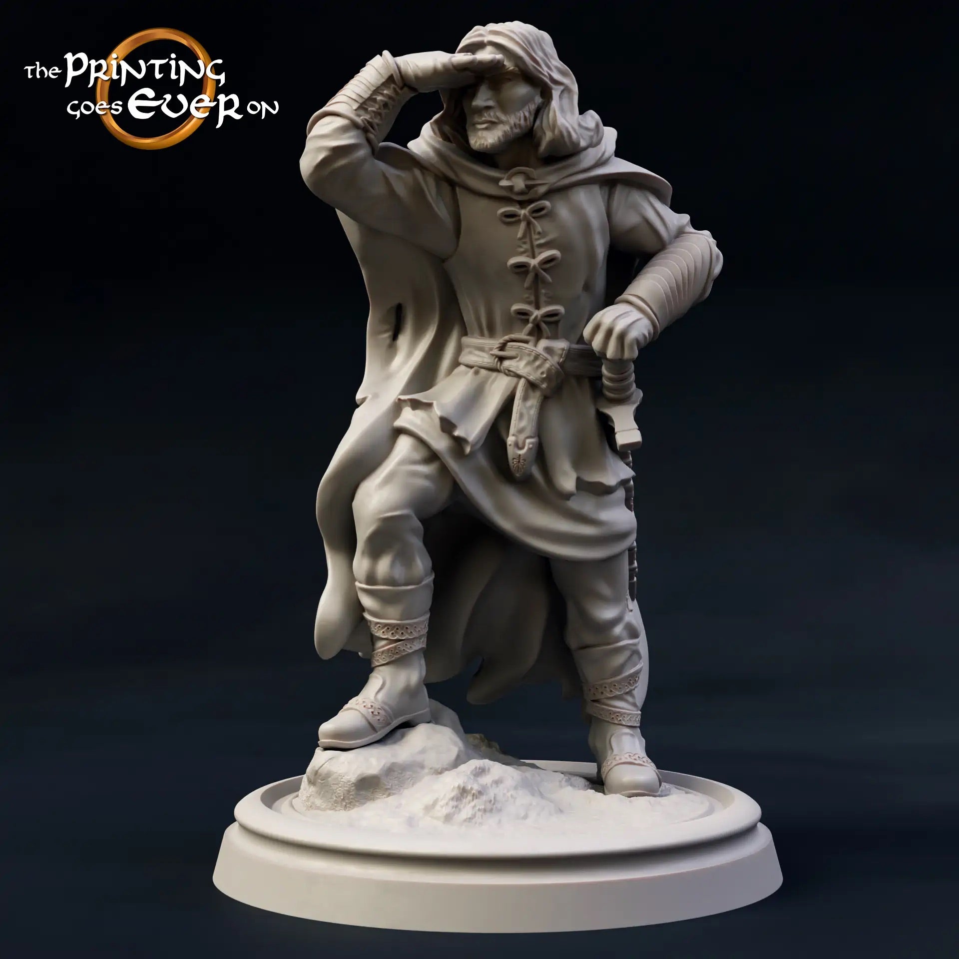 Product photo Tabletop 28mm The Printing Goes Ever On (TPGEO) 0: 9 Heroes in Wanderer Pose: Companions of Humans, Elves, Dwarves, and Halflings - Wanderer
