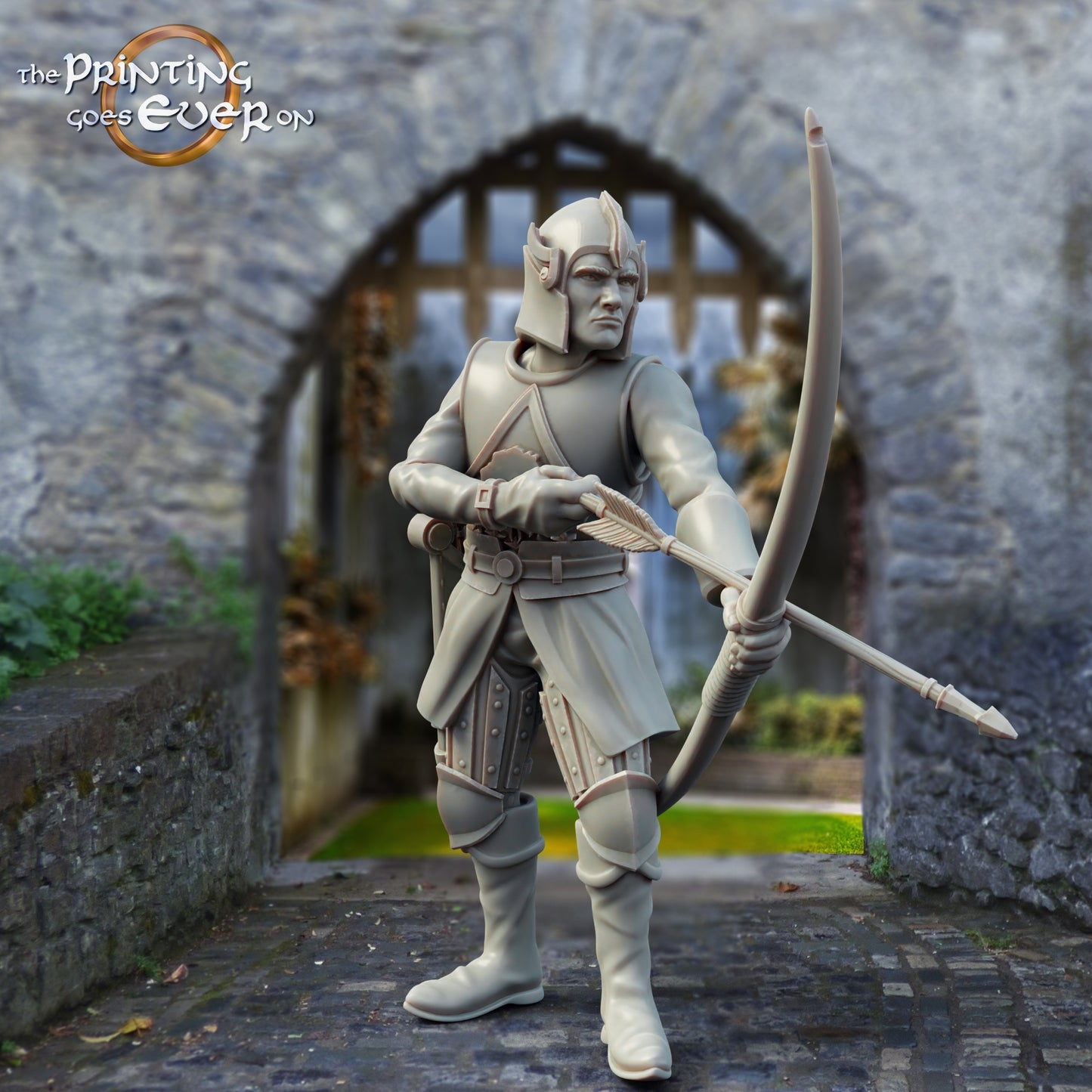 Product photo medieval historical figure 75mm Scale The Printing Goes Ever On (TPGEO) 0: Medieval Knight Figures Archer C - 75mm Models - Warriors of Gonthan