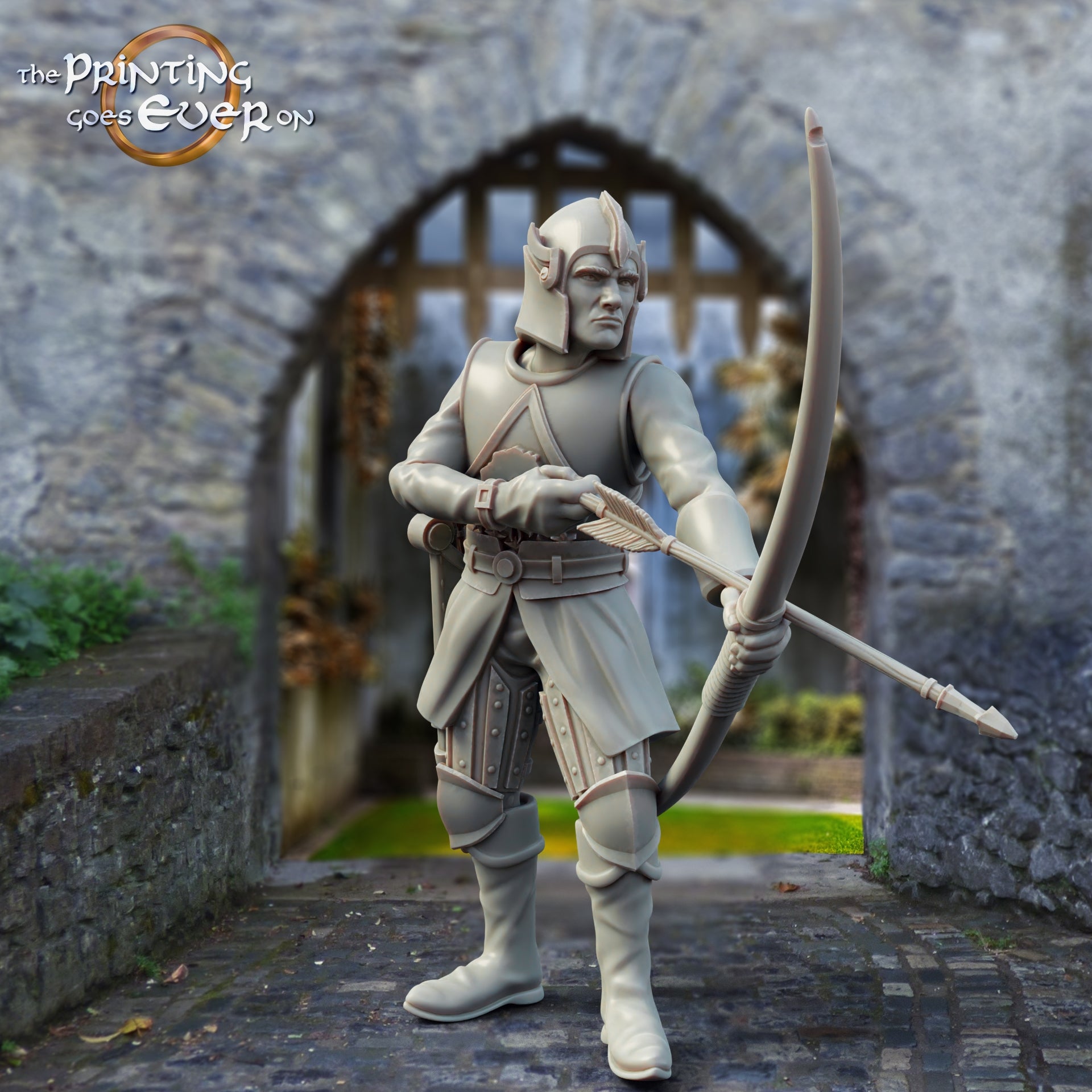 Product photo medieval historical figure 75mm Scale The Printing Goes Ever On (TPGEO) 0: Medieval Knight Figures Archer C - 75mm Models - Warriors of Gonthan