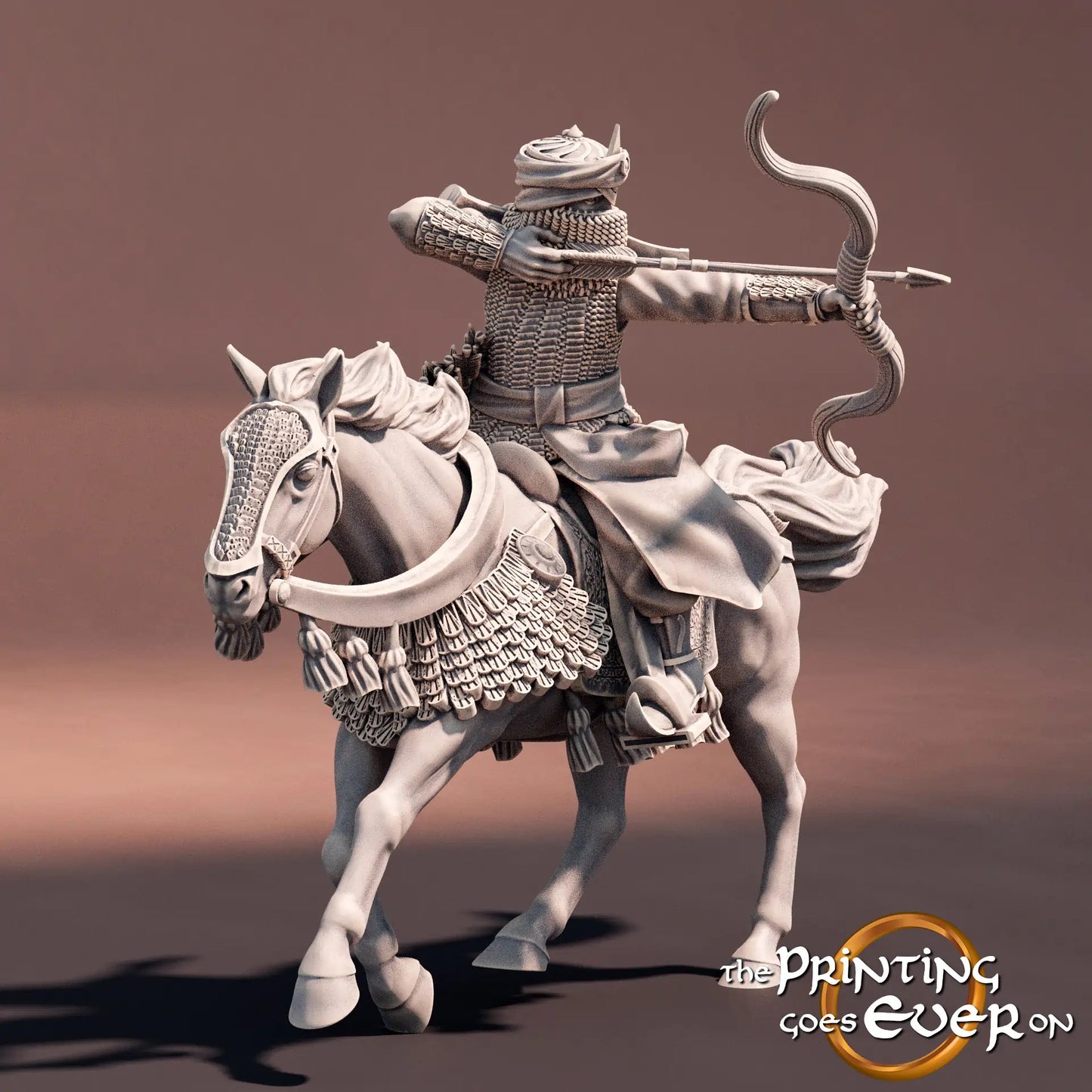 Product photo Tabletop 28mm The Printing Goes Ever On (TPGEO) 0: Rider of the South: Oriental warrior with bow and spear - Nomadic people from the desert