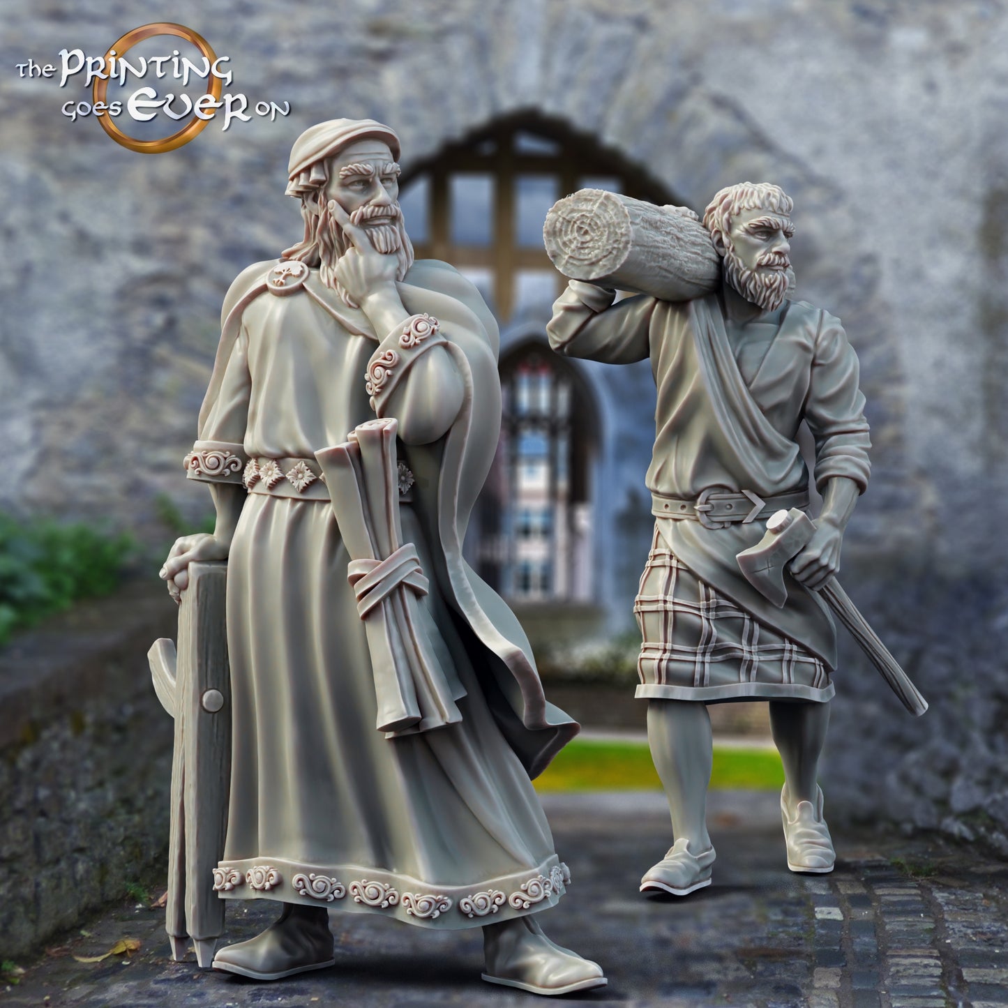 Product photo Tabletop 28mm The Printing Goes Ever On (TPGEO) 0: Medieval Townsfolk: Blacksmith, Lumberjack, Baker, Sculptor, Cobbler, Nobles, Children