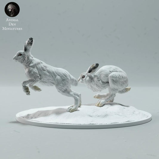 Product photo animal figure Animal Den Miniatures 0: Polar animal figure: running snow hares (23_01_16)