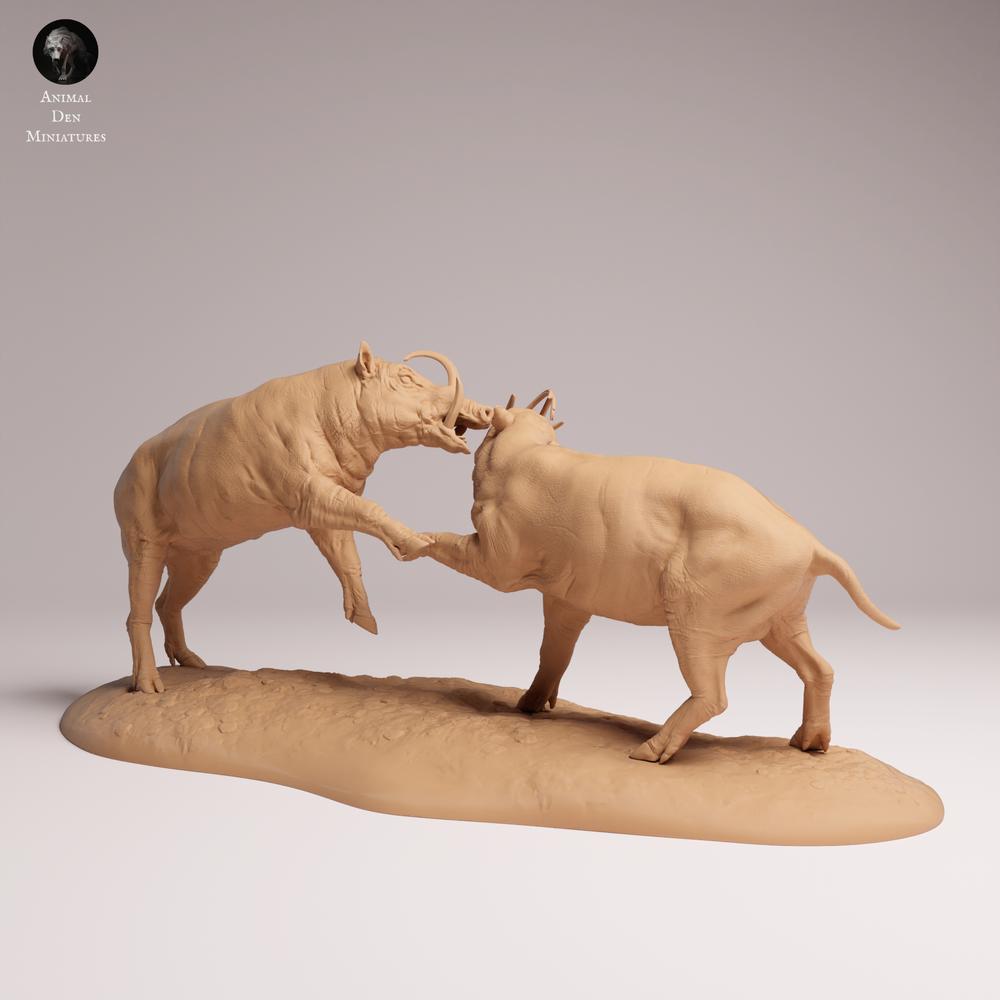 Product photo Tabletop 28mm Lord of the Print (LotP) 0: Wild Animal Figure: North Sulawesi Wild Boar - Fighting Boars (25_12_09)