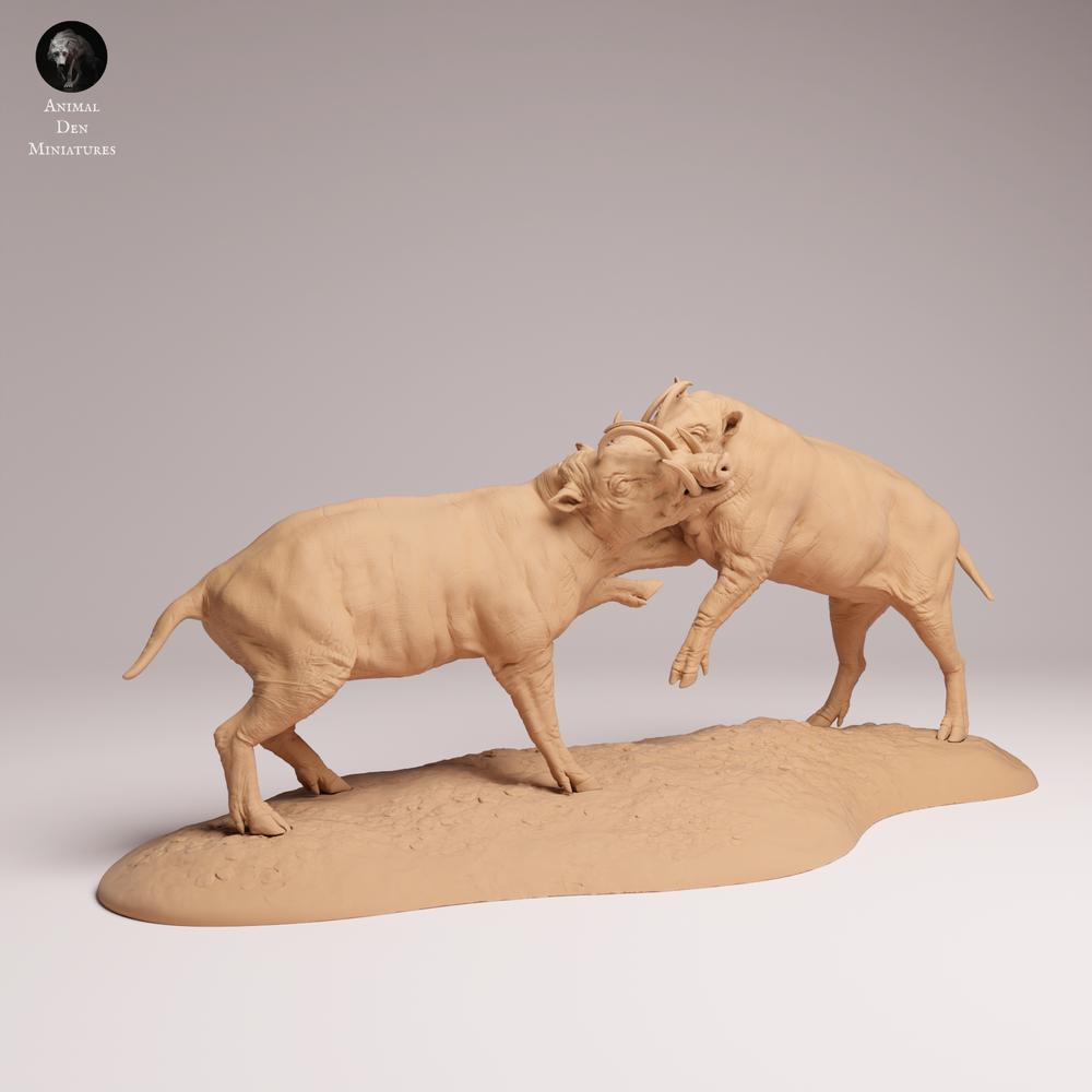 Product photo Tabletop 28mm Lord of the Print (LotP) 1: Wild Animal Figure: North Sulawesi Boar - Fighting Boars (25_12_09)