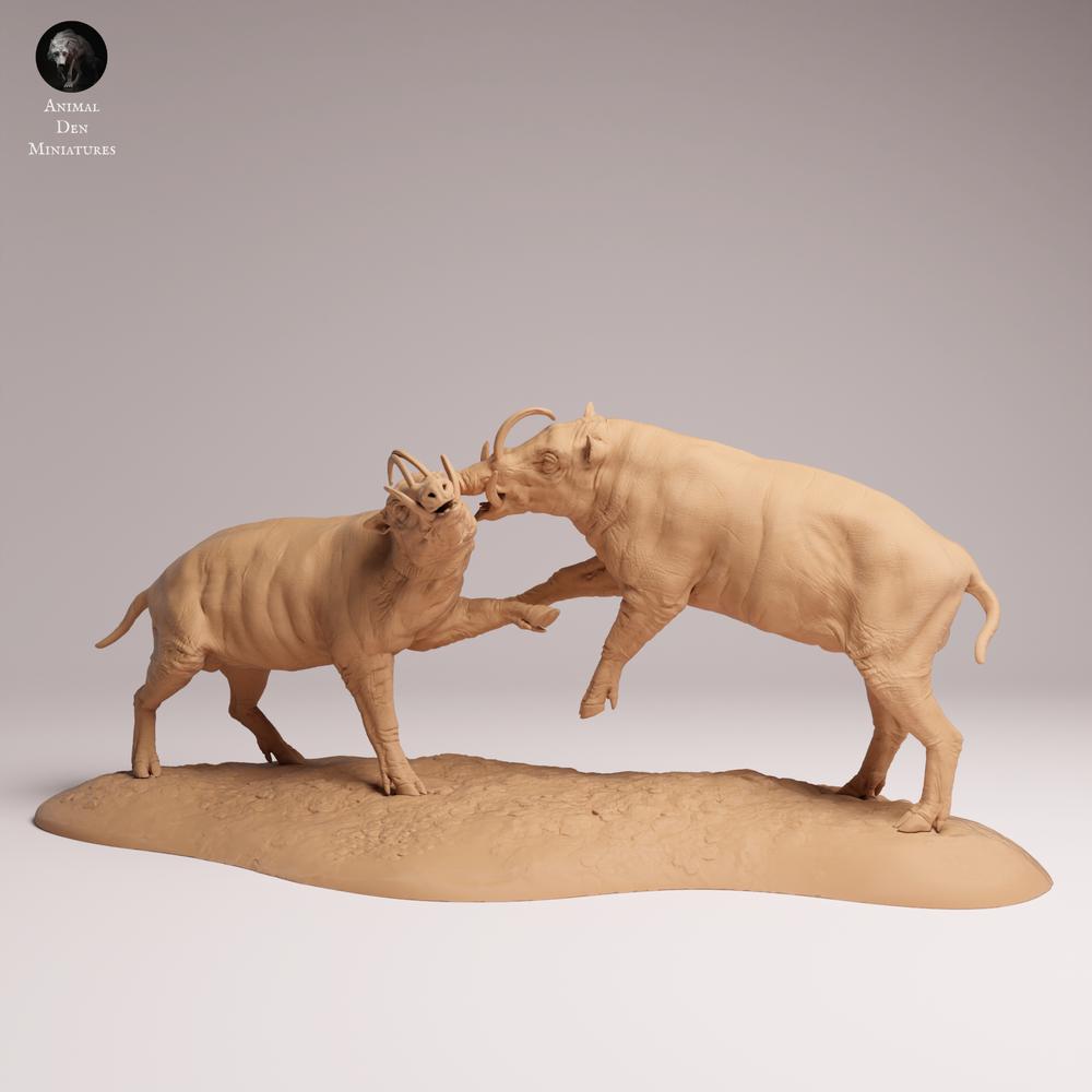 Product photo Tabletop 28mm Lord of the Print (LotP) 2: Wild Animal Figure: North Sulawesi Wild Boar - Fighting Boars (25_12_09)