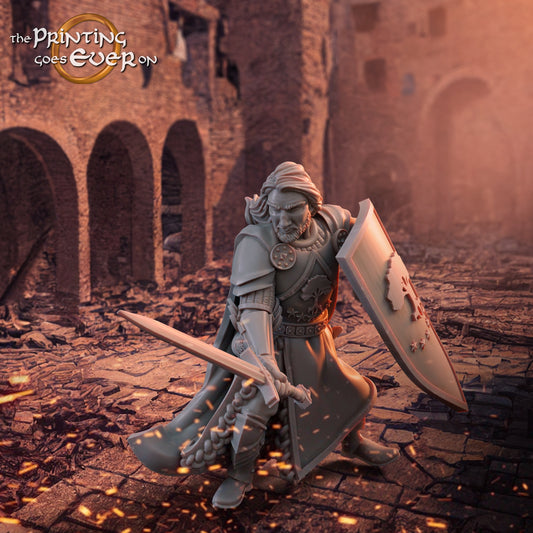 Produktfoto mittelalterliche historische Figur 75mm Scale The Printing Goes Ever On (TPGEO)  0: Mittelalterliche Ritter Figuren Hauptmann mit Schwert - Anführer von Gonthan