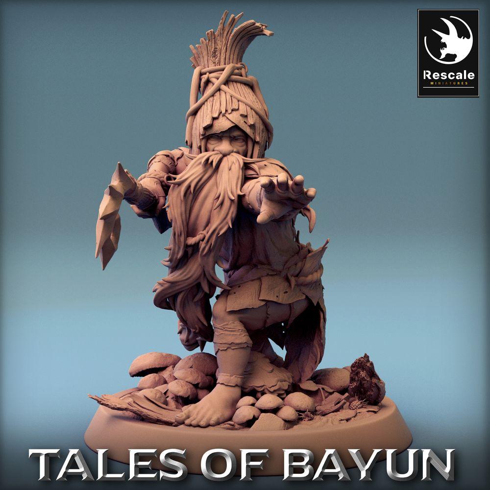 Product photo Tabletop 28mm Lord of the Print (LotP) 0: Mage Figure: Forest Shaman / Nature Druid / Mushroom Shaman / Rune Mage, summoning with Crystal Dagger (Borovichok Attack) (24_01_A2)