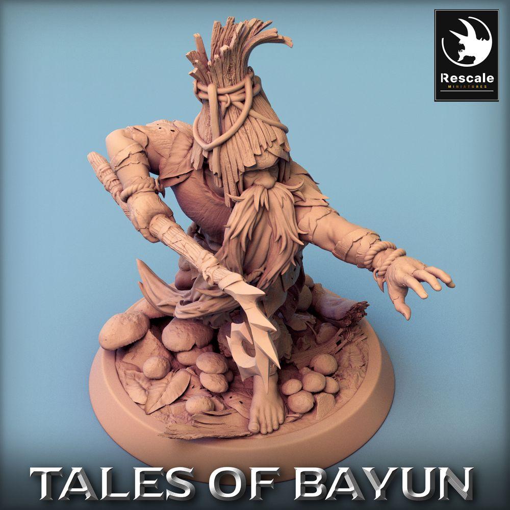 Product photo Tabletop 28mm Lord of the Print (LotP) 0: Mage Figure: Forest Shaman / Nature Druid / Mushroom Shaman / Rune Mage, summoning with Crystal Dagger (Borovichok Attack) (24_01_A2)