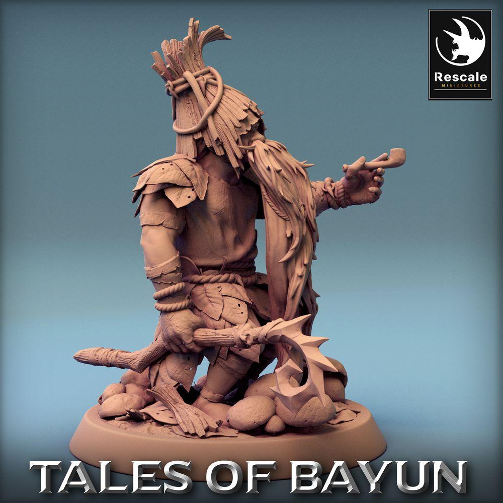 Product photo Tabletop 28mm Lord of the Print (LotP) 0: Fantasy Figure: Dwarf Chief - Barbarian Shaman with Hook Axe, Forest Shaman, Totem Warrior, Champion (24_01_A5)