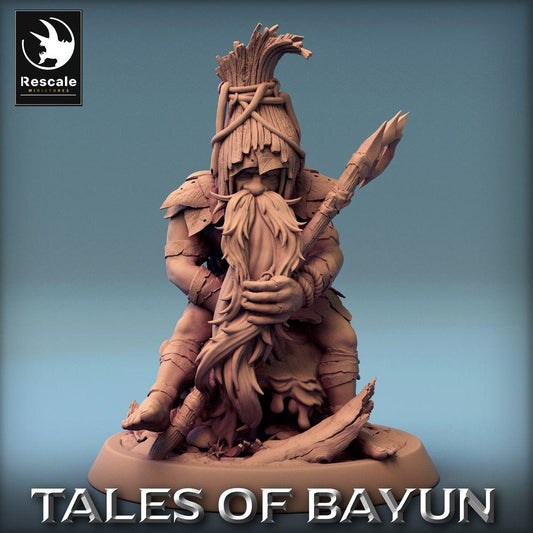 Product photo Tabletop 28mm Lord of the Print (LotP) 0: Tabletop miniature: Forest Shaman, Druid, and Totem Priest - Spear Carrier, Tribal Elder (24_01_A7)