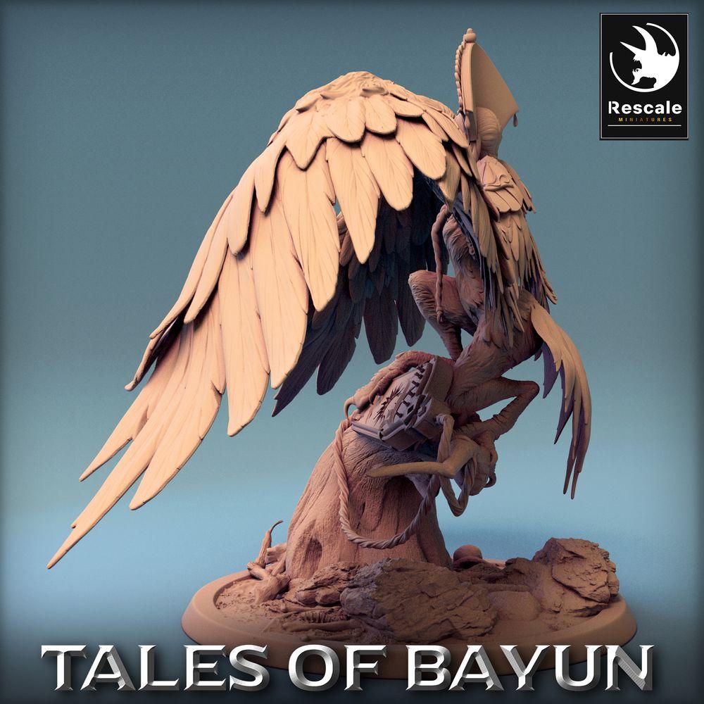 Product photo Tabletop 28mm Lord of the Print (LotP) 0: Fantasy Figure: Seraph Angel, Winged Paladin, Valkyrie, Harpy on Spellbook (24_01_I4)