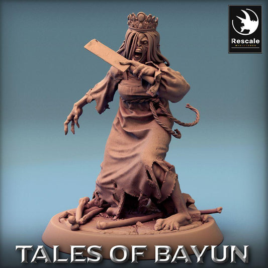 Product photo Tabletop 28mm Lord of the Print (LotP) 0: Fantasy Figure: Kikimora Princess Guard - Undead Queen, Cursed Witch, Banshee with Meat Cleaver (24_01_F1)