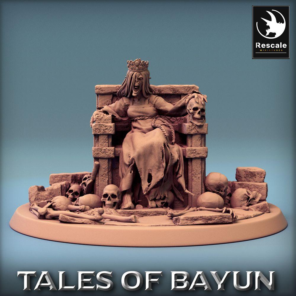 Product photo Tabletop 28mm Lord of the Print (LotP) 0: Tabletop miniature: Undead Queen on Throne - Necromancer, Bone Queen, Banshee Matriarch (Kikimora Princess Queen) (24_01_F3)