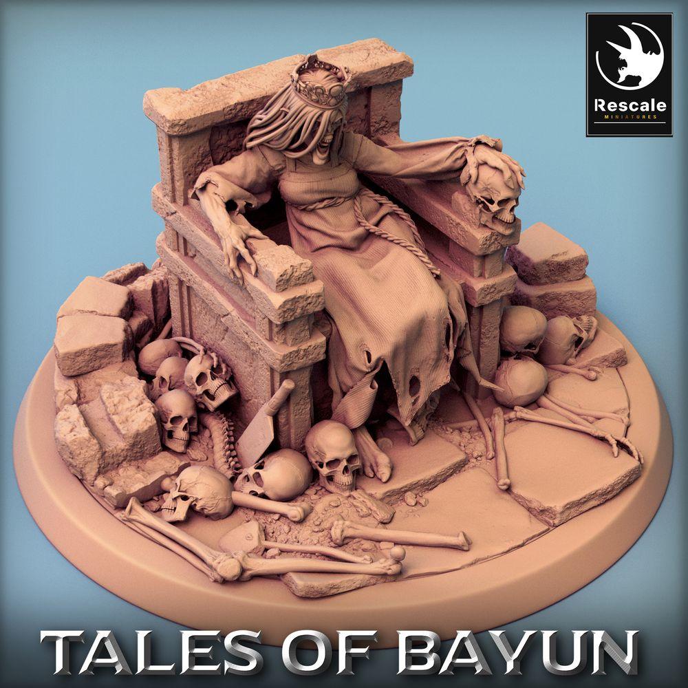 Product photo Tabletop 28mm Lord of the Print (LotP) 0: Tabletop miniature: Undead Queen on Throne - Necromancer, Bone Queen, Banshee Matriarch (Kikimora Princess Queen) (24_01_F3)