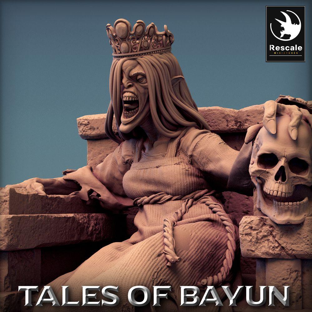 Product photo Tabletop 28mm Lord of the Print (LotP) 0: Tabletop miniature: Undead Queen on Throne - Necromancer, Bone Queen, Banshee Matriarch (Kikimora Princess Queen) (24_01_F3)
