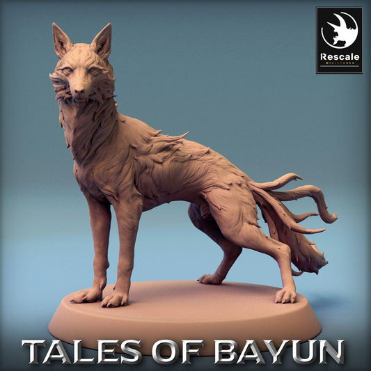 Product photo Tabletop 28mm Lord of the Print (LotP) 0: Tabletop miniature: Wolf, Shadow Wolf, multi-tailed spirit fox (Kitsune), demon dog, animal familiar (24_01_L)