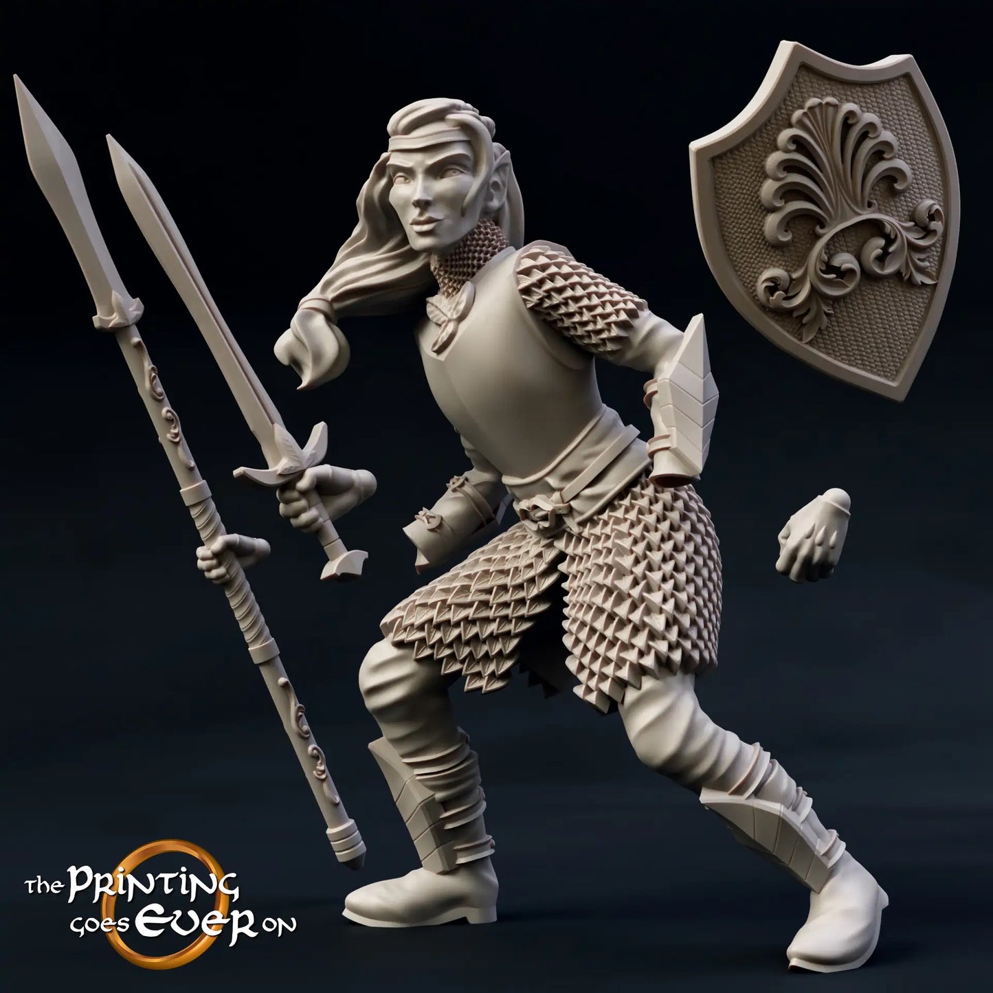 Product photo Tabletop 28mm The Printing Goes Ever On (TPGEO): Modular Elves: 2 Elf Warriors with various weapons - sword, shield, spear, bow