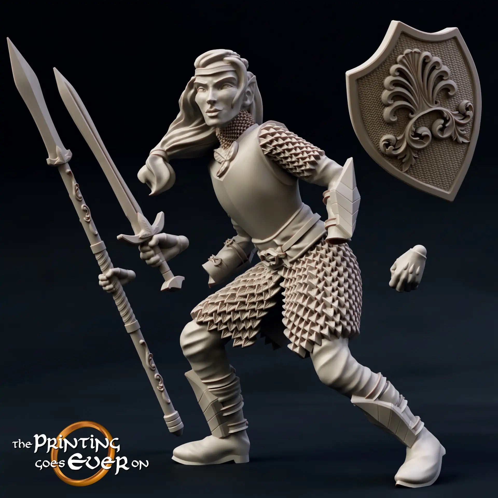 Product photo Tabletop 28mm The Printing Goes Ever On (TPGEO): Modular Elves: 2 Elf Warriors with various weapons - sword, shield, spear, bow